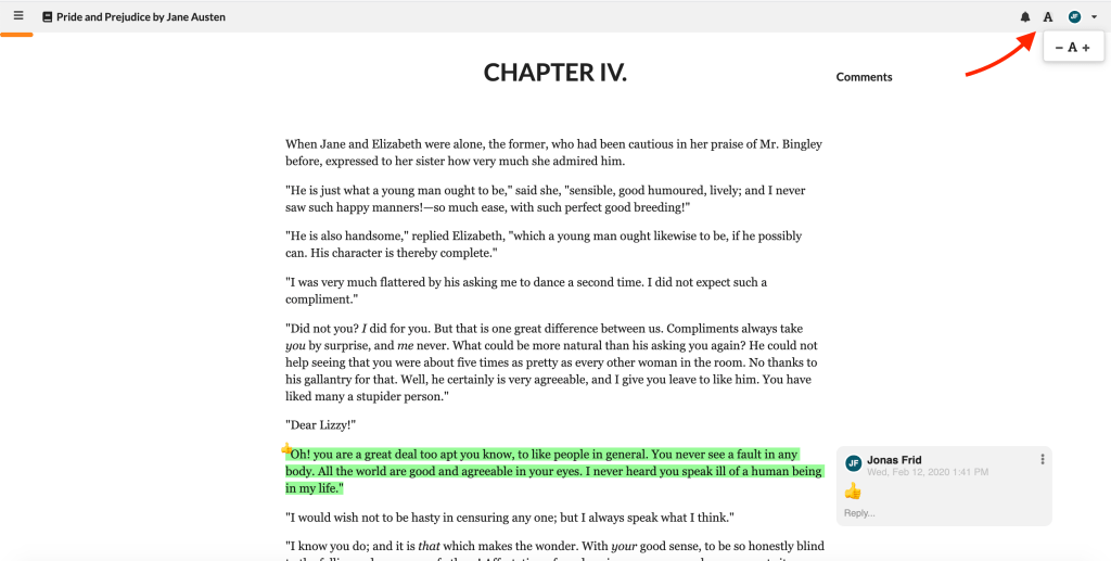 Configuring the reader experience screenshot 1