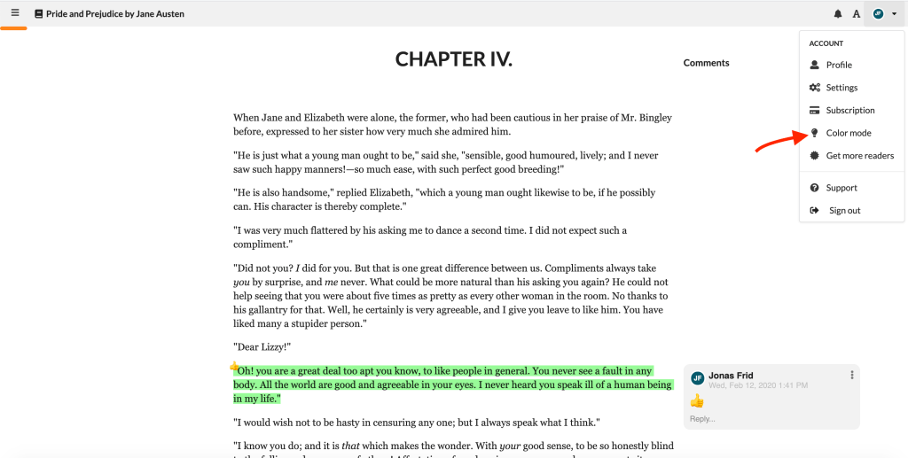 Configuring the reader experience screenshot 2