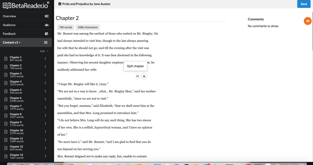 How do I split a chapter? screenshot 1